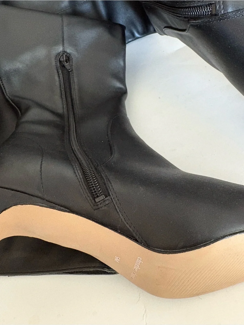 Charles David Piano Black Over-the-Knee Leather point toe Stiletto Boots 9